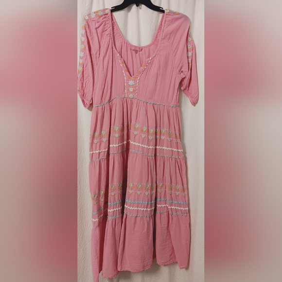 Simply Southern Pink Maxi Dress Bohemian Embroidery Size S - Picture 3 of 10